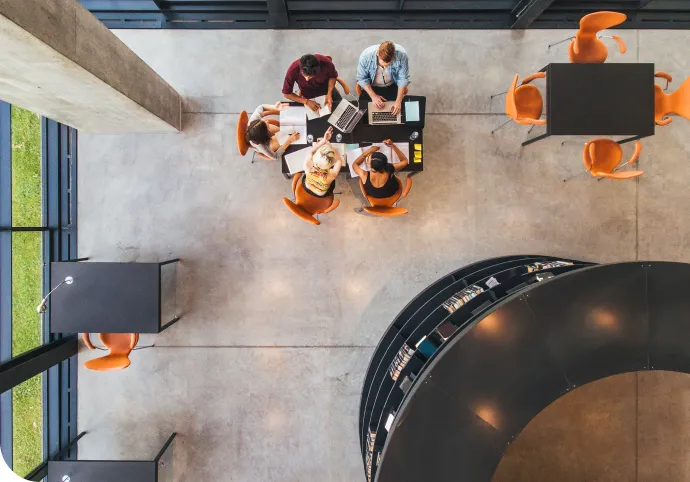 Overhead view of a polished concrete floor in a modern commercial space
